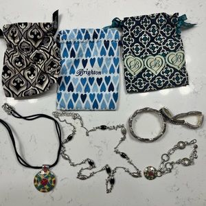 Brighton Jewelry Lot - Two Necklaces, Three Bracelets, w/ Mini Dust Bags